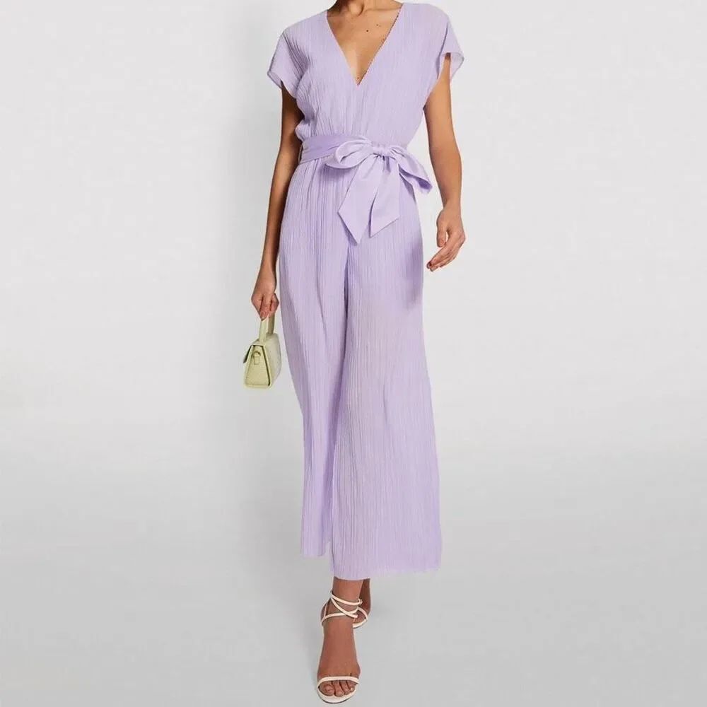 ✨ALICE + OLIVIA Mitsue V-Neck Gaucho Lavender Sz 4 Jumpsuit w/ Belt✨